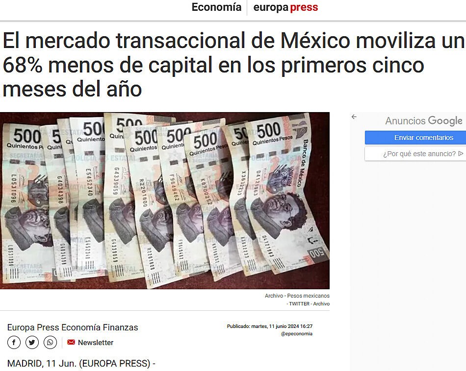 El mercado transaccional de Mxico moviliza un 68% menos de capital en los primeros cinco meses del ao